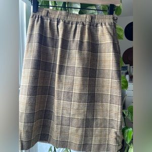 Vintage Dark Academia Pendleton Womens 100% Wool Plaid Skirt Taupe Brown